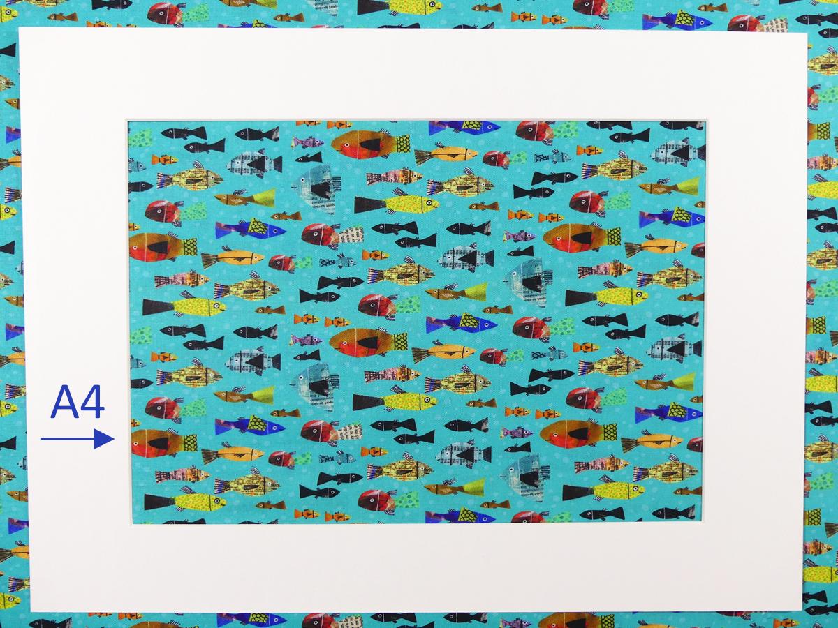 Fische bunt aqua türkis Baumwollstoff Patchworkstoff A4 Ausschnitt